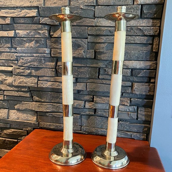 Candle Holder with bone and silver alpaca (Tall) - Picture 1 of 7